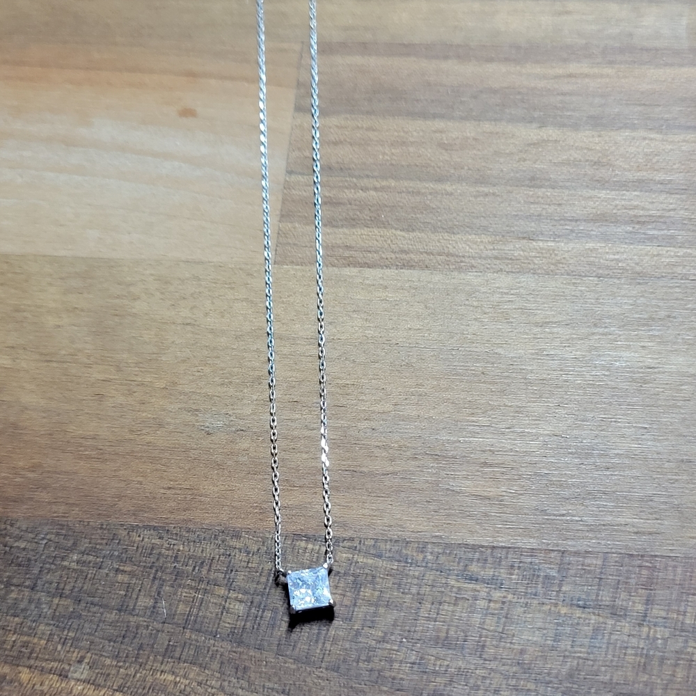 Sterling Silver Necklace Princess Cut Crystal Necklace